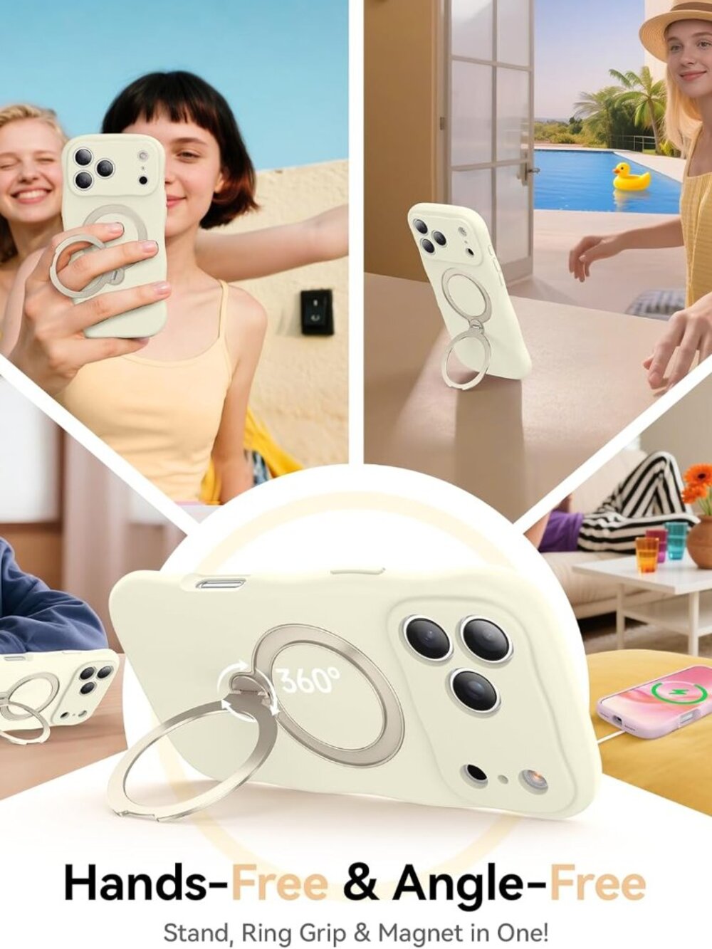 iPhone 17 Pro Max Cute Wavy Case 360° Spin Silicone Stand Shockproof - Picture 4 of 8